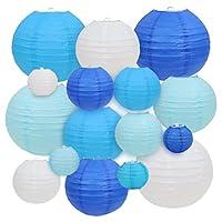 Algopix Similar Product 13 - LURICO 16 Pcs BlueWhite Paper Lanterns