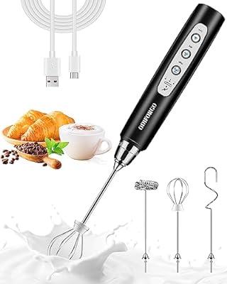 Milk Frother, 3-Speed Settings Handheld Rechargeable Coffee Frother Mixer,  2 Stainless Whisks Mini Foamer Blender for Coffee Latte Cappuccino Hot