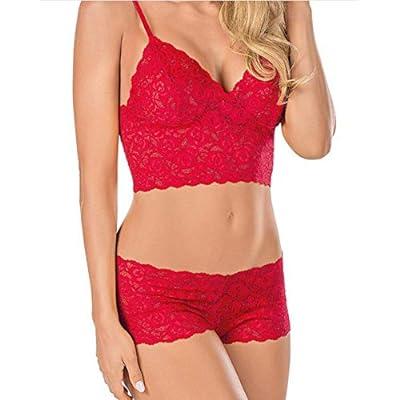 Women Sexy Lingerie Set,Lace Bra Tank Top and High Waist Panty Set 2 Piece  Outfits Set Strappy Babydoll Bodysuit 
