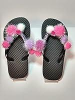 Algopix Similar Product 2 - Girls black flip flops with pom poms