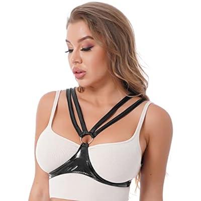 Open Cup Leather Bra, Plus Size Leather Cage Bra, Black Leather