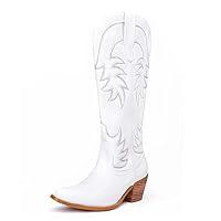 Algopix Similar Product 11 - GOSERCE White Cowgirl Boots Knee High