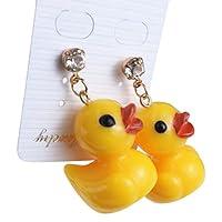 Algopix Similar Product 10 - Polytree Cute Yellow Duck Drop Earrings