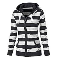 Algopix Similar Product 1 - Women Hooded Jacket Long Sleeve Stripe