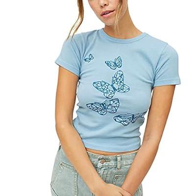 Best Deal for Women's Y2K Butterfly Graphic Print Crop Tshirt Round Neck