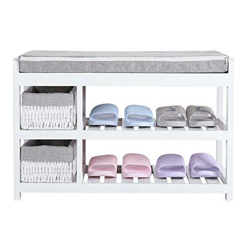 PETKABOO 2 Tier Shoe Bench, Shoe Rack with Hidden Drawer and Side Holder, Shoe Storage Bench Organizer for Entryway Hallway Living Room