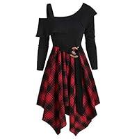 Algopix Similar Product 18 - Moxiu Womne Prom Dresse Plaid Skew Neck
