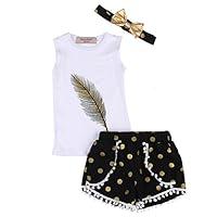 Algopix Similar Product 13 - 3PC Baby Girl Feather Vest TopsGolden