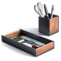 Algopix Similar Product 11 - UPERGO Walnut Desk Tray with Pen Holder