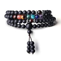 Algopix Similar Product 8 - COAI 108 Japa Mala 7 Chakra Onyx Stone