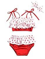 Algopix Similar Product 16 - Baby Girl Swimsuit Ruffle Red Dot Top