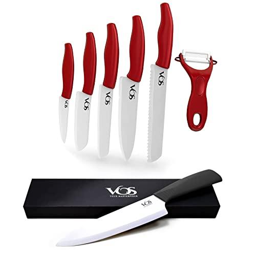 Vos Ceramic Knives With Covers 6 Pcs Kitchen Knife Set - 8 Bread