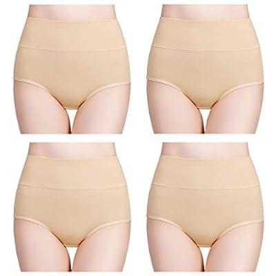  Wirarpa Womens High Waisted Cotton Underwear Full Brief Panties  Ladies No Ride Up Underpants 4 Pack Black Beige Size 8
