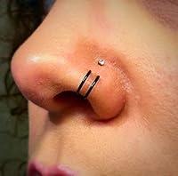Algopix Similar Product 15 - Black Double Nose Rings Set of Tiny