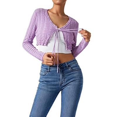 Cropped Long Sleeve Knit Sweater: Trendy Cross Tied Bolero For