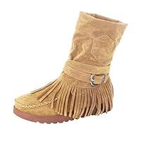 Algopix Similar Product 3 - Womens Boots Vintage Casual Flat Fringe