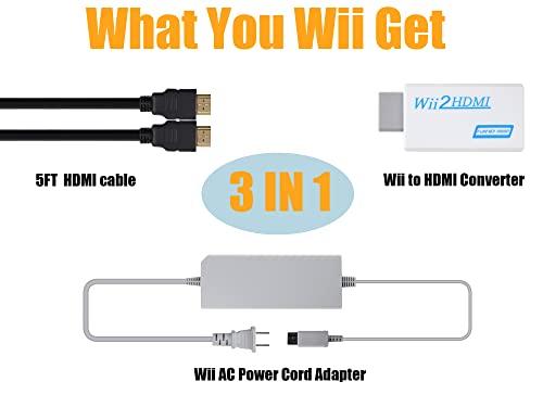 Wii to HDMI Converter, Wii to HDMI 1080P with 5ft High Speed HDMI Cable  Wii2 HDMI Adapter Output Video&Audio with 3.5mm Jack Audio, Support All Wii