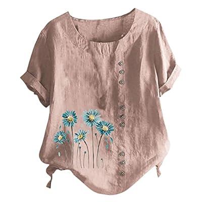 Womens Tops Summer Casual Short Sleeve Crewneck Floral Print Cute Tees  Loose Fit 2023 Oversize Blouses T-Shirts Top