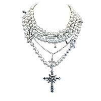 Algopix Similar Product 17 - Layered Pearl Cross Necklace Statement