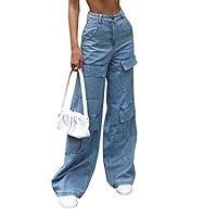 Algopix Similar Product 8 - Womens High Waist Baggy Jeans Flap