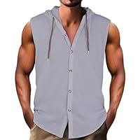 Algopix Similar Product 4 - Mens Linen Muscle Hooded Tank Tops