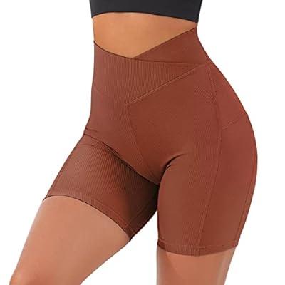 Womens Seamless Yoga Shorts Stretch High Waisted Drawstring Butt Lifting  Running Athletic Gym Fitness Biker Shorts 