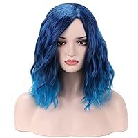 Algopix Similar Product 13 - BERON Blue Wig Short Curly Wig Mix Blue
