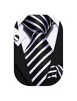 Algopix Similar Product 16 - BarryWang Formal Black Stripe Men Ties