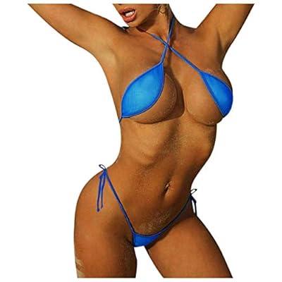 6 Colors Bikini Women Swimwear Swimsuit Female Transparent Strap Halter  Solid Micro G String Thong Bikinis