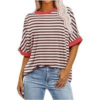 Algopix Similar Product 12 - Women Oversized Striped Short Sleeve
