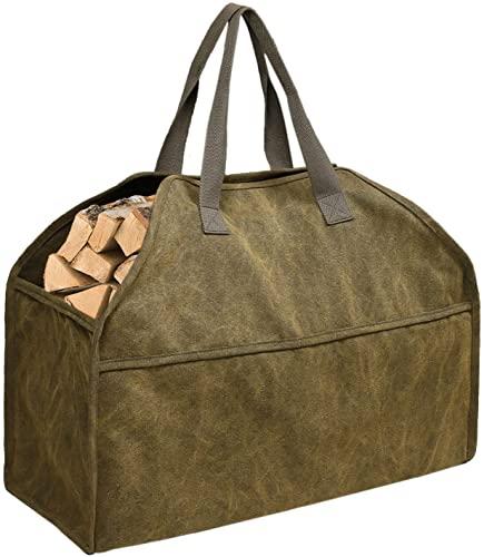 Firewood Carrier Bag, Waxed Canvas Log Carrier Bag for Indoor and Outdoor,  Fireplace Wood Stove Accessories