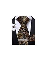 Algopix Similar Product 9 - DiBanGu Mens Gold and Black Tie Silk