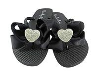 Algopix Similar Product 15 - Heart Rhinestone Bow Flip Flops Black