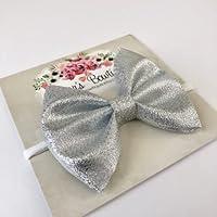 Algopix Similar Product 1 - Silver Bow Baby Headband or Hair Clip