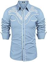 Algopix Similar Product 18 - COOFANDY Mens Light Blue Cowboy Shirt