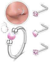 Algopix Similar Product 6 - Pink Opal Nose Rings Hoop and LShaped