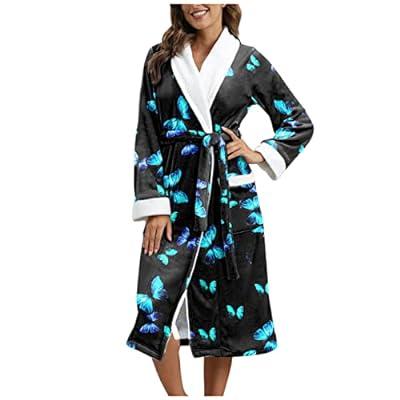 Fuzzy Robe For Women Fuzzy Robe Short Bathrobe Tie Waist Cute Plush Robe  With Pocket Soft Winter Spa Robes With Hood Bathrobe
