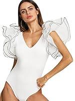 Algopix Similar Product 19 - Romwe Womens V Neck Ruffle Mesh Sleeve