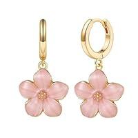 Algopix Similar Product 8 - Cute Sakura Flower Hoop Earrings for