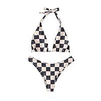 Algopix Similar Product 10 - ZAFUL Plaid Checkerboard Halter Bikini