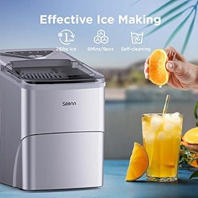 Ice Makers Countertop - Silonn Portable Ice Maker Machine for Countertop, Make 26 lbs Ice in 24 Hrs, 2 Sizes of Bullet-Shaped Ice with Ice Scoop and