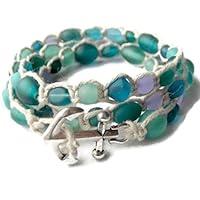Algopix Similar Product 8 - Blue Sea Glass Anchor Hemp Wrap Bracelet