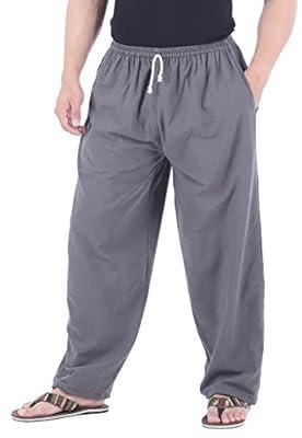 Mr.Zhang Men's Drawstring Casual Beach Trousers Linen Summer Pants