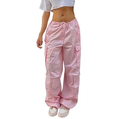 Womens Cargo Jogger Pants Casual Drawstring Waist Joggers Baggy Cargo Pants  Y2K Fashion Trousers Parachute Pants Streewear Khaki