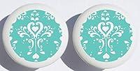Algopix Similar Product 4 - Aqua Damask Print Drawer Knobs Ceramic