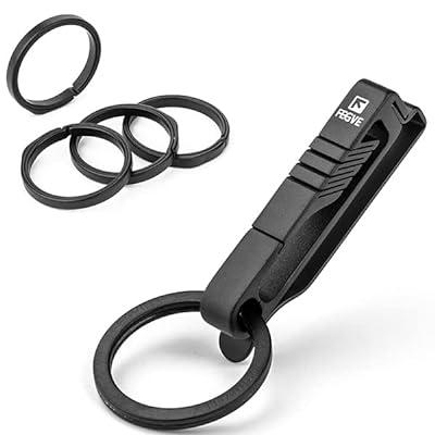 FEGVE Keychain Clip, Titanium Belt Clip Key Clip with Key Ring, Key Chain Clip Belt Key Holder Black Keychain for Men (Black)