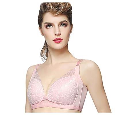 Front Closure Butterfly Embroidery Back Wireless Push Up Bra, Army Green