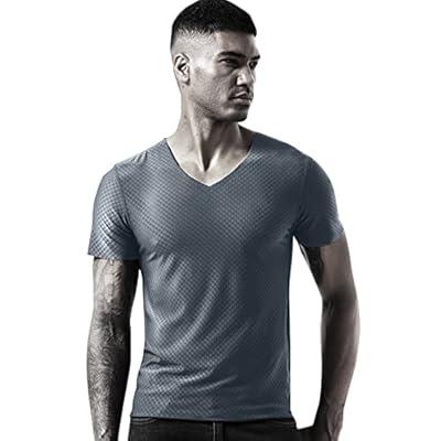 Classic Deep V Neck T Shirt for Men, Quick Dry and High Elastic Low Cut tee  for Casual