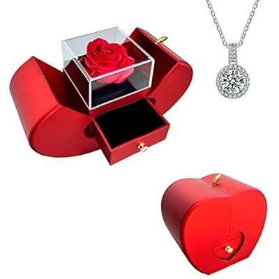 Preserved Real Rose With Necklace And Earrings In A Box,enchanted Eternal  Rose Romantic Gifts For Her Women Girlfriend Wife On Valentines Day