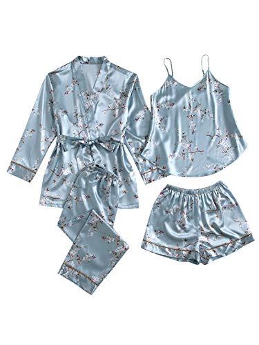 Nightgown and Robe Set for Women Floral Nightshirt Soft Kimono Robe Women  Satin Bathrobe Pajama Set Cami Sleepwear